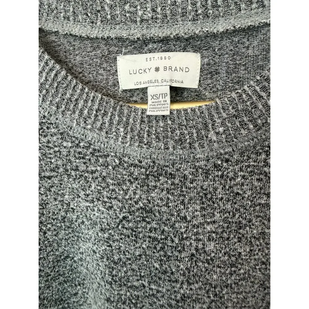 Lucky Brand Gray Heather Crew Neck Sweater XS Split Hem Marled Knit 7WC7008